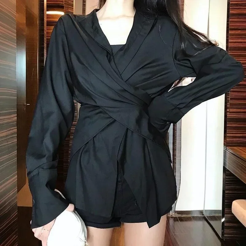 Deeptown женские блузки в корейском стиле туника белая повседневная шикарная