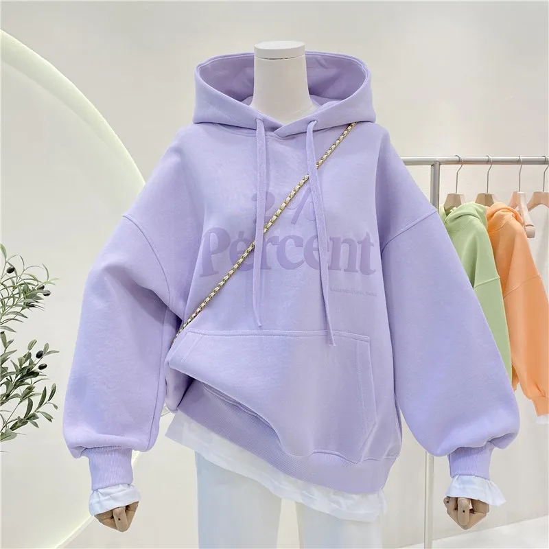 

OUSLEE Spring and Autumn Hoodies Women Sweatshirt Couple's Hooded Sweatshirt All-Match Stitching Fake Two-Piece Hoodie Pullover