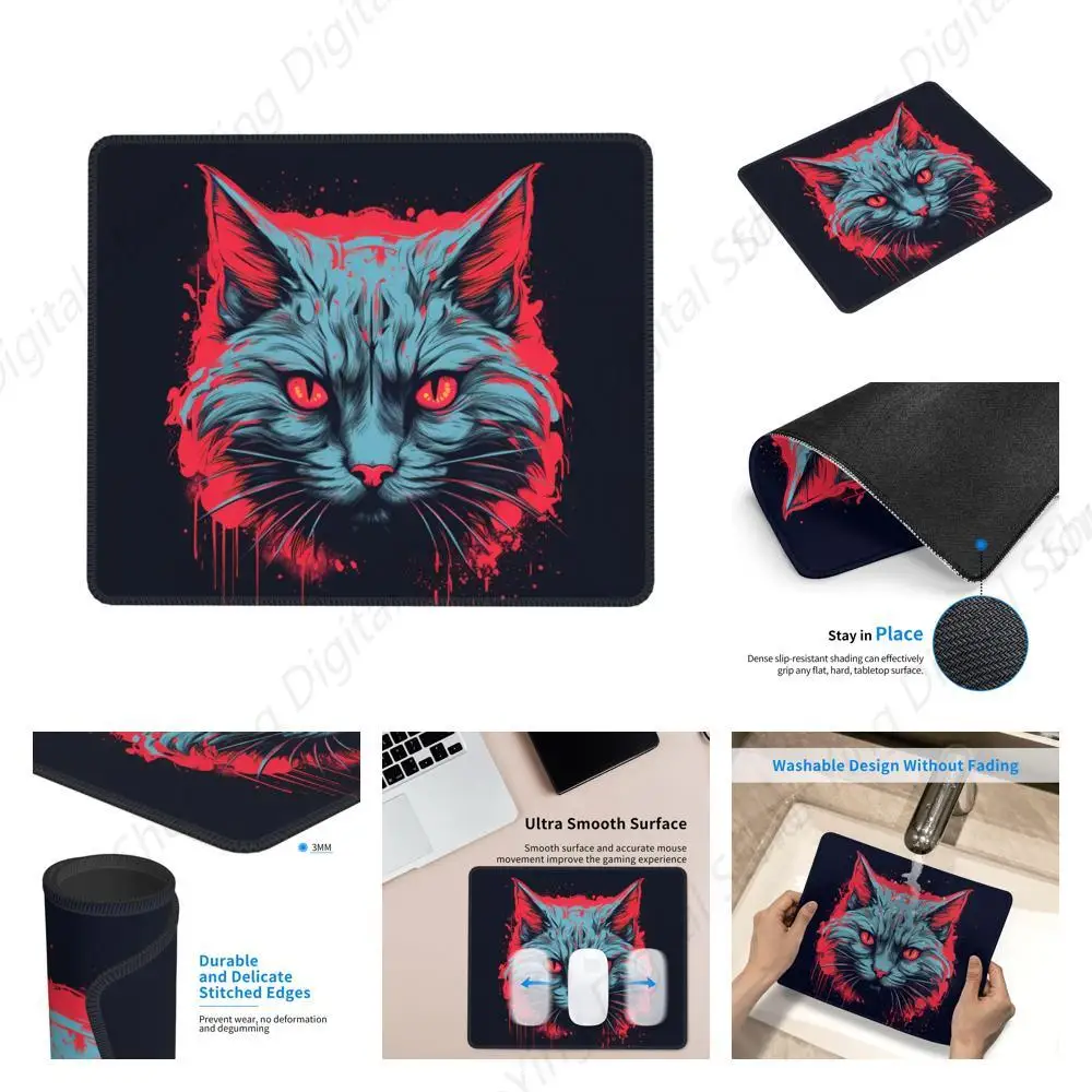 Cat Cool Punk Подарочный коврик для мыши Нескользящий резиновый игровой подходит