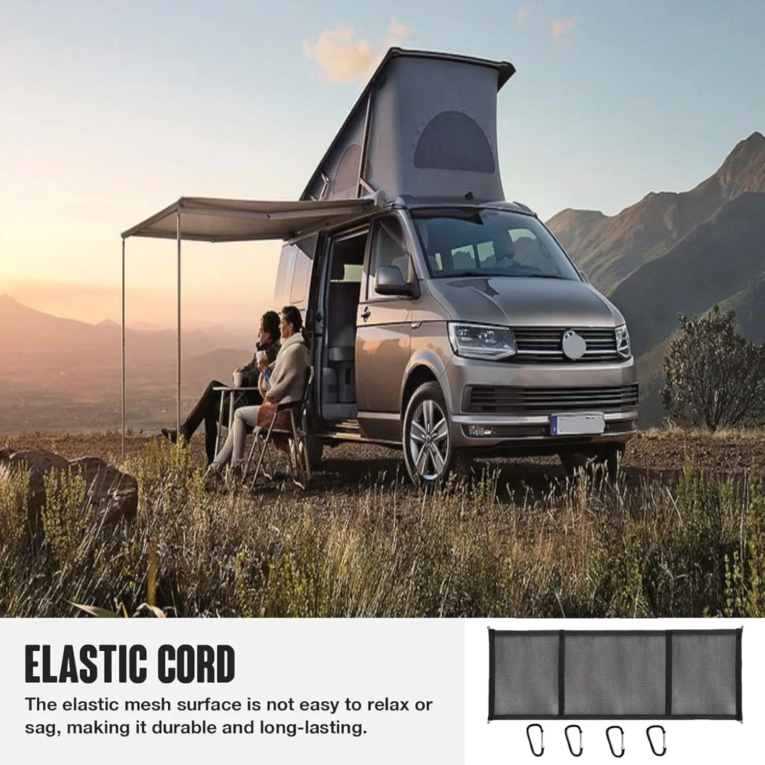Фото Сетчатая сумка для хранения на крыше автофургона для VW T5 T6, несущий сетчатый органайзер для хранения на крыше автомобиля, эластичная сетка, автоаксессуары №5