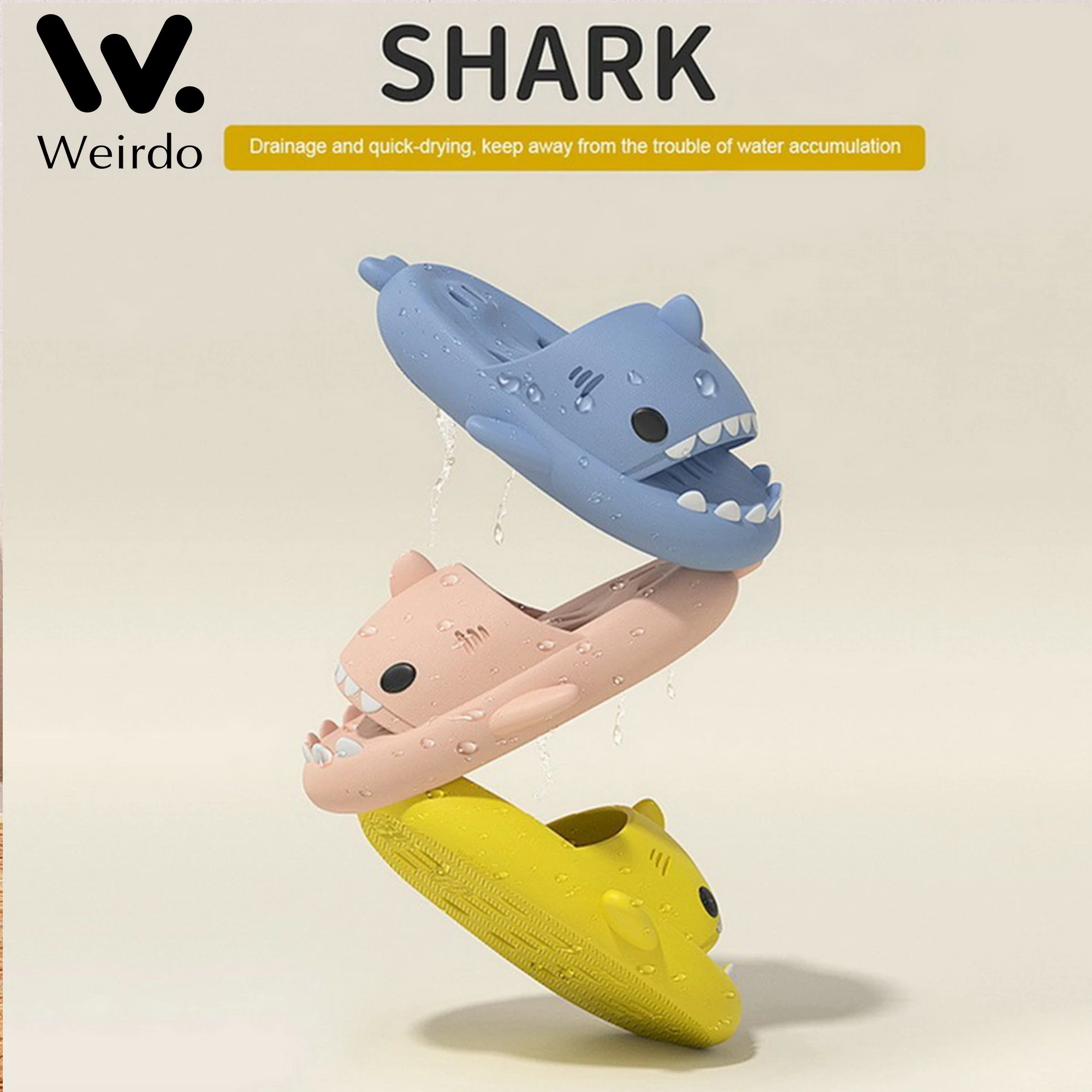 

Plus Size Cartoon Shark Slippers Women Hollow Out thick sole Adult Couple Non Slip Bath Outdoor man Home Slippers