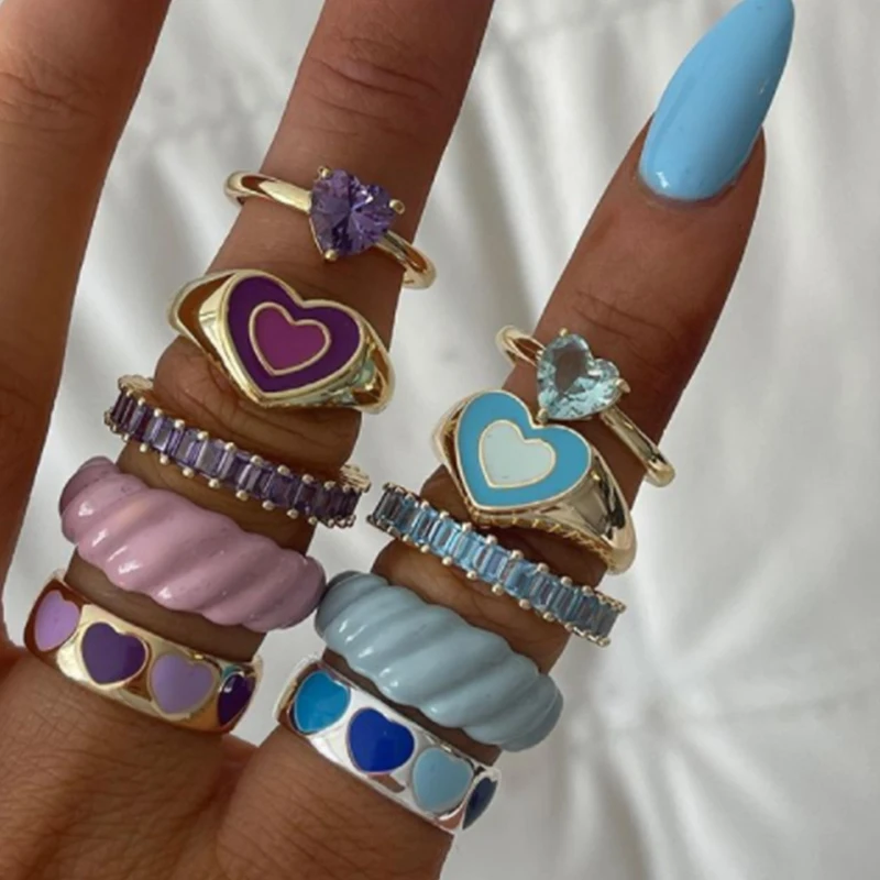 Кольцо женское эмалированное с сердцем и смайликом | Кольца