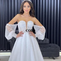 wedding dress 2022 womens dresses perals off shoulder bride dress floor length high split princess wedding evening gowns