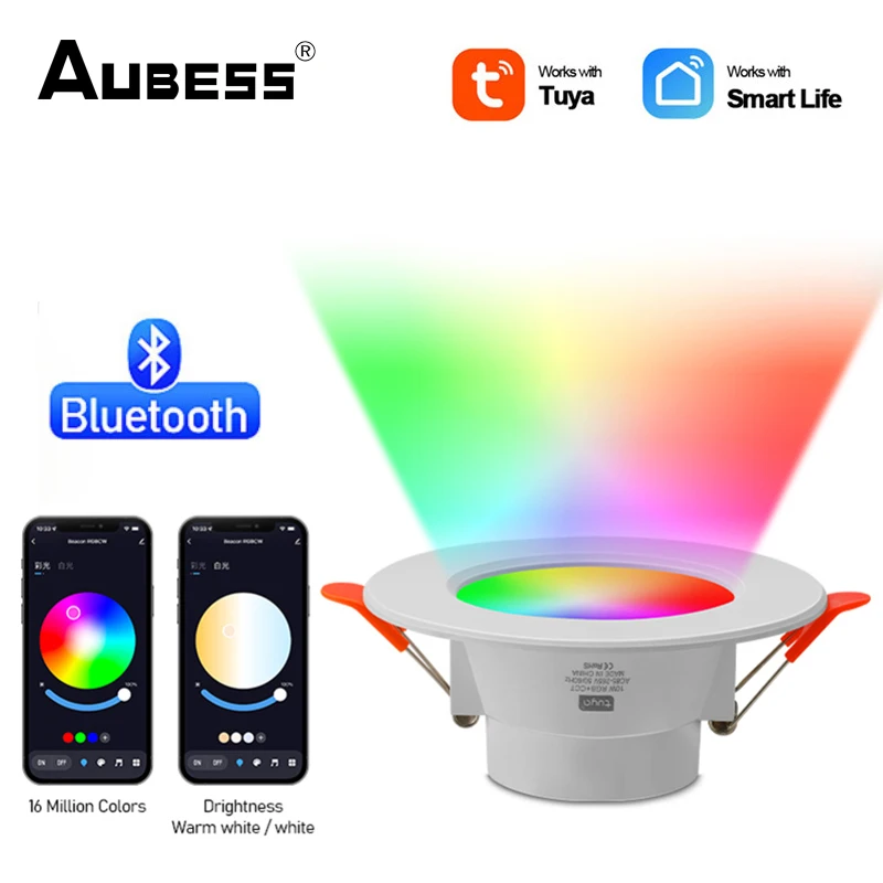 

Встраиваемая потолочная лампа RGB Tuya, светильник с поддержкой Bluetooth, с дистанционным управлением через приложение Smart Life, работает со шлюзом