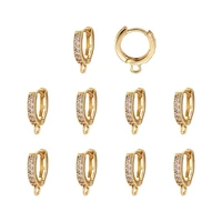 10pcs real gold color cubic zirconia hoop earrings round lever back earring components findings for diy jewelry making 15x2 5