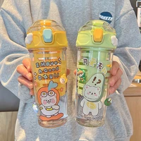 new 520ml large capacity fruit tea water cup double layer thickened girls high value ins plastic cup with straw kettle portable