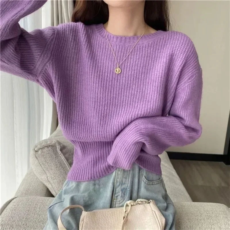 DAYIFUN свитера с круглым вырезом женские однотонные трикотажные изделия длинными