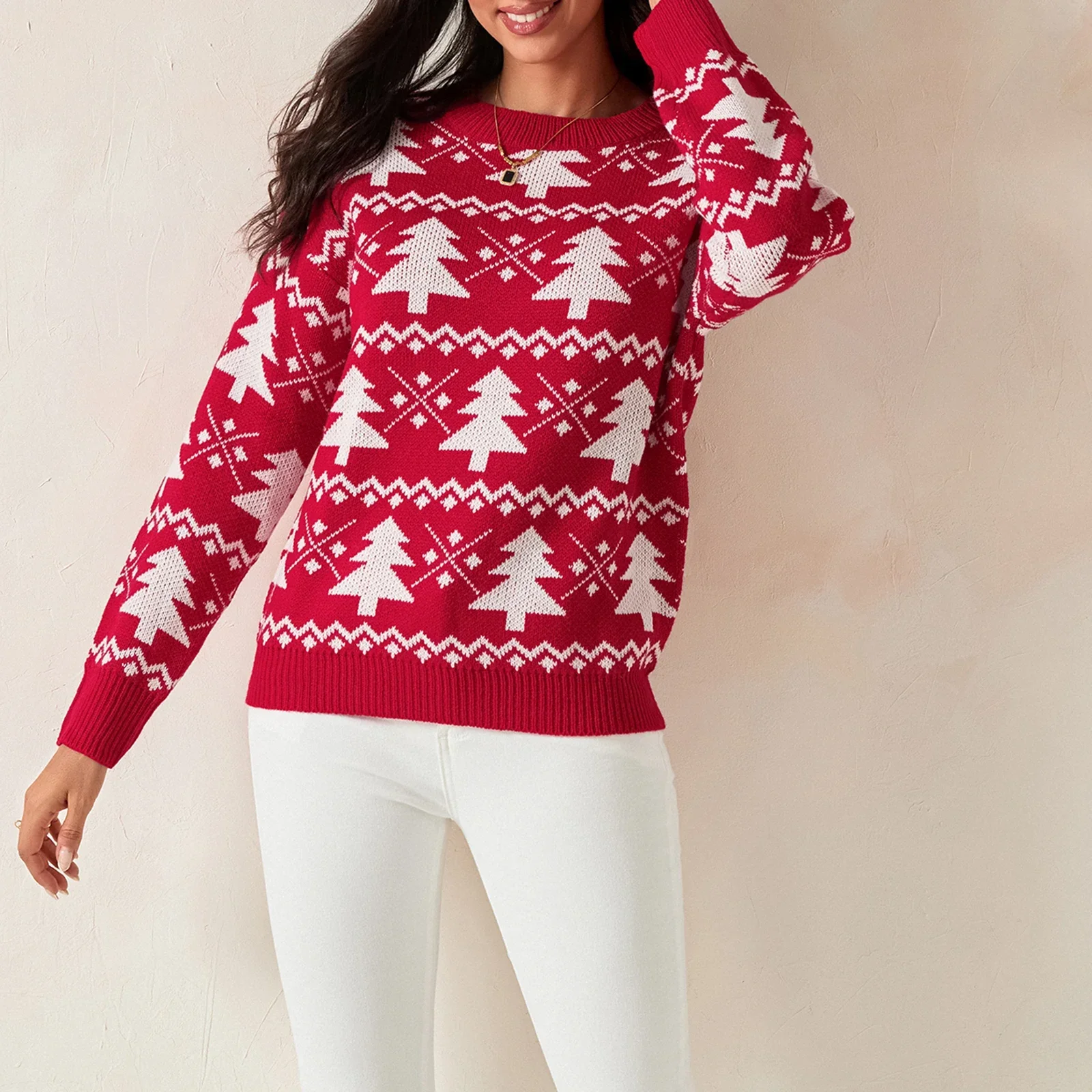 Женский вязаный свитер с рождественской елкой пуловеры длинными рукавами и