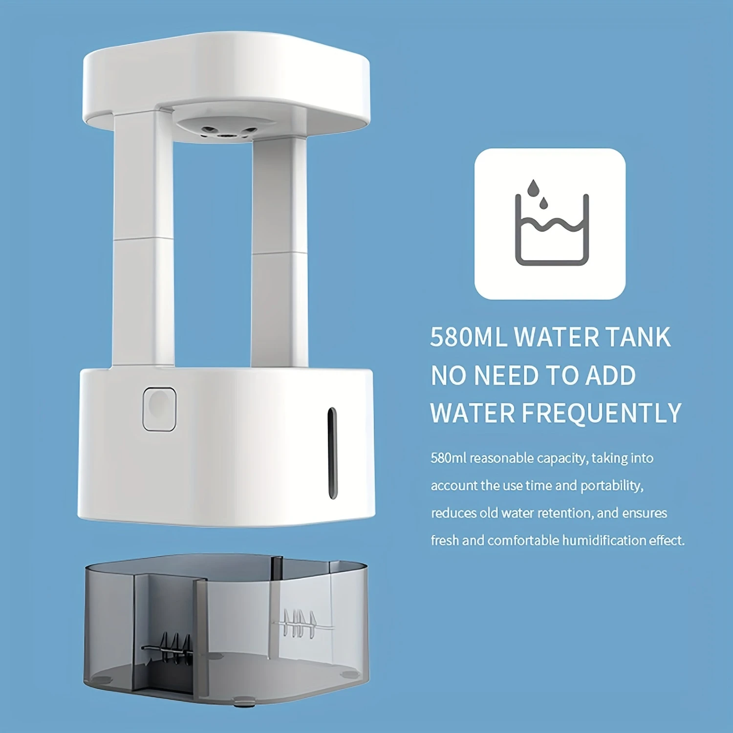 580ML Humidifiers For Bedroom Anti Gravity Cool Mist Humidifier Water Drop With Levitating Plant Portable Air Enric