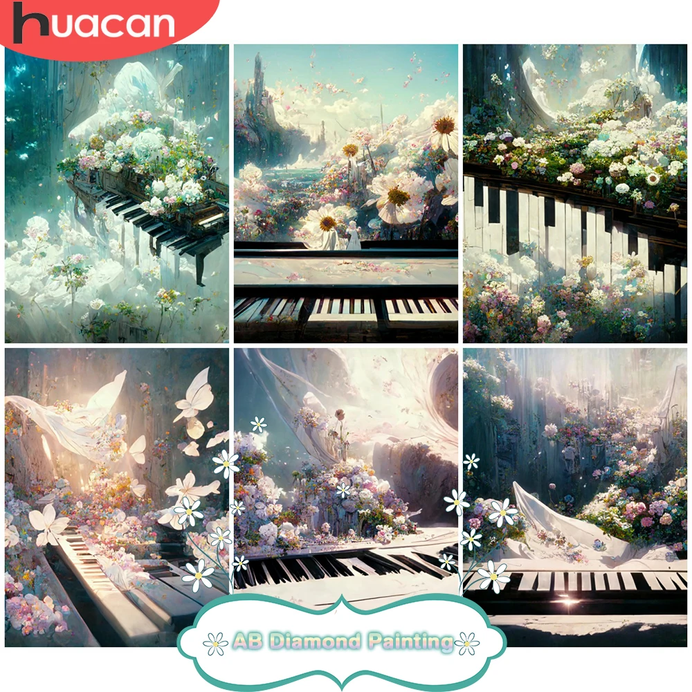 

HUACAN AB Diamond Painting Music Flower Diamond Mosaic Piano Cross Stitch Embroidery Soldes Rose 5D DIY Hobby Home Decor Modern