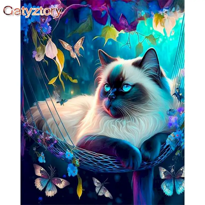 

GATYZTORY 60x75cm Frame DIY Oil Picture By Numbers Kits For Kids Hand Painted Cat in Basket Animal Paint Home Decoration Crafts