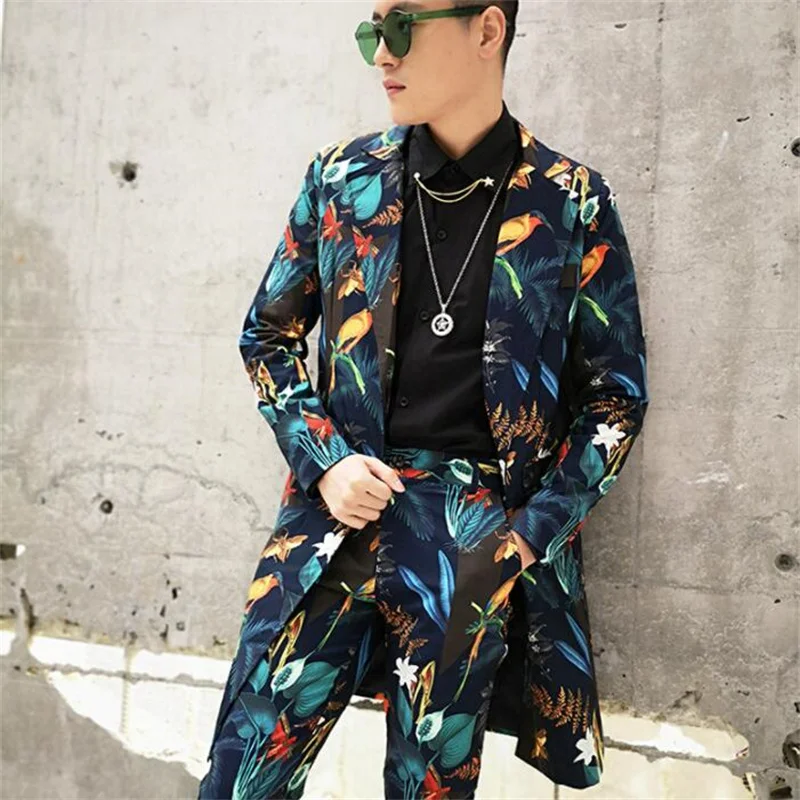 Exquisite printed blazers mens casual suit Nightclub trendy singer stage dance male hairdresser slim clothes