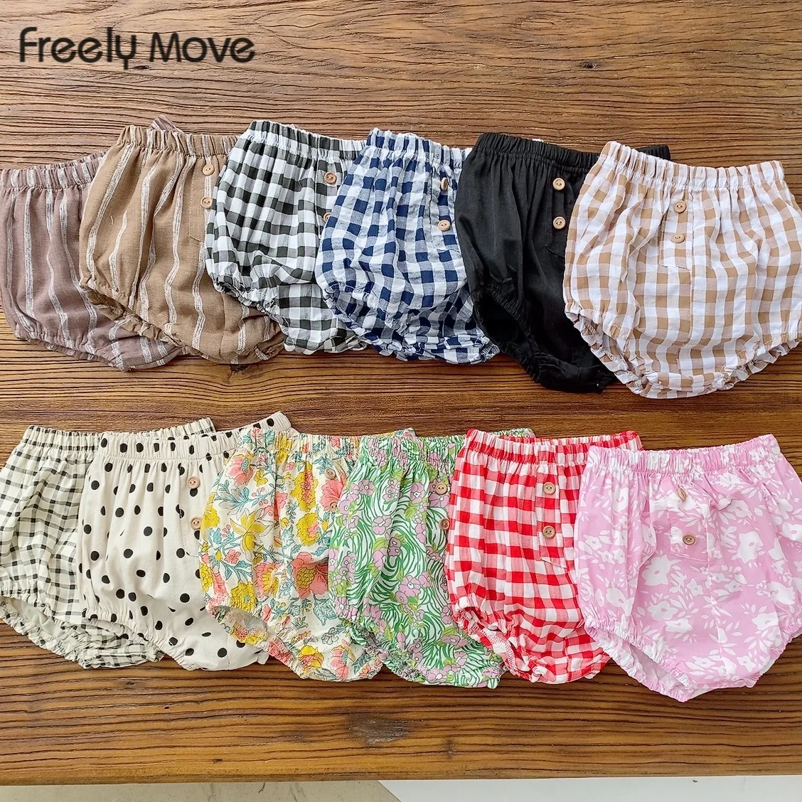 

Freely Move Newborn Baby Bloomers PP Pants Cotton Linen Triangle Solid Dot Plaid Girls Shorts Summer Trouser Toddler Clothes