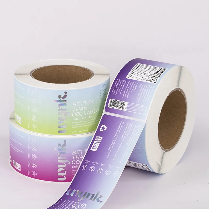 

custom self adhesive health care supplement label printing roll collagen product bottle sticker