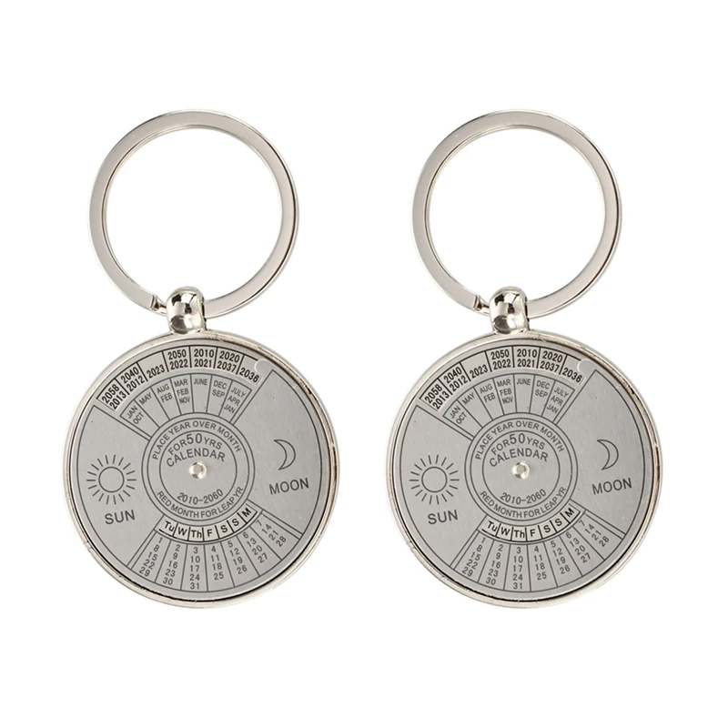 

2X Keychain Key Ring Metal Perpetual Calendar Pattern
