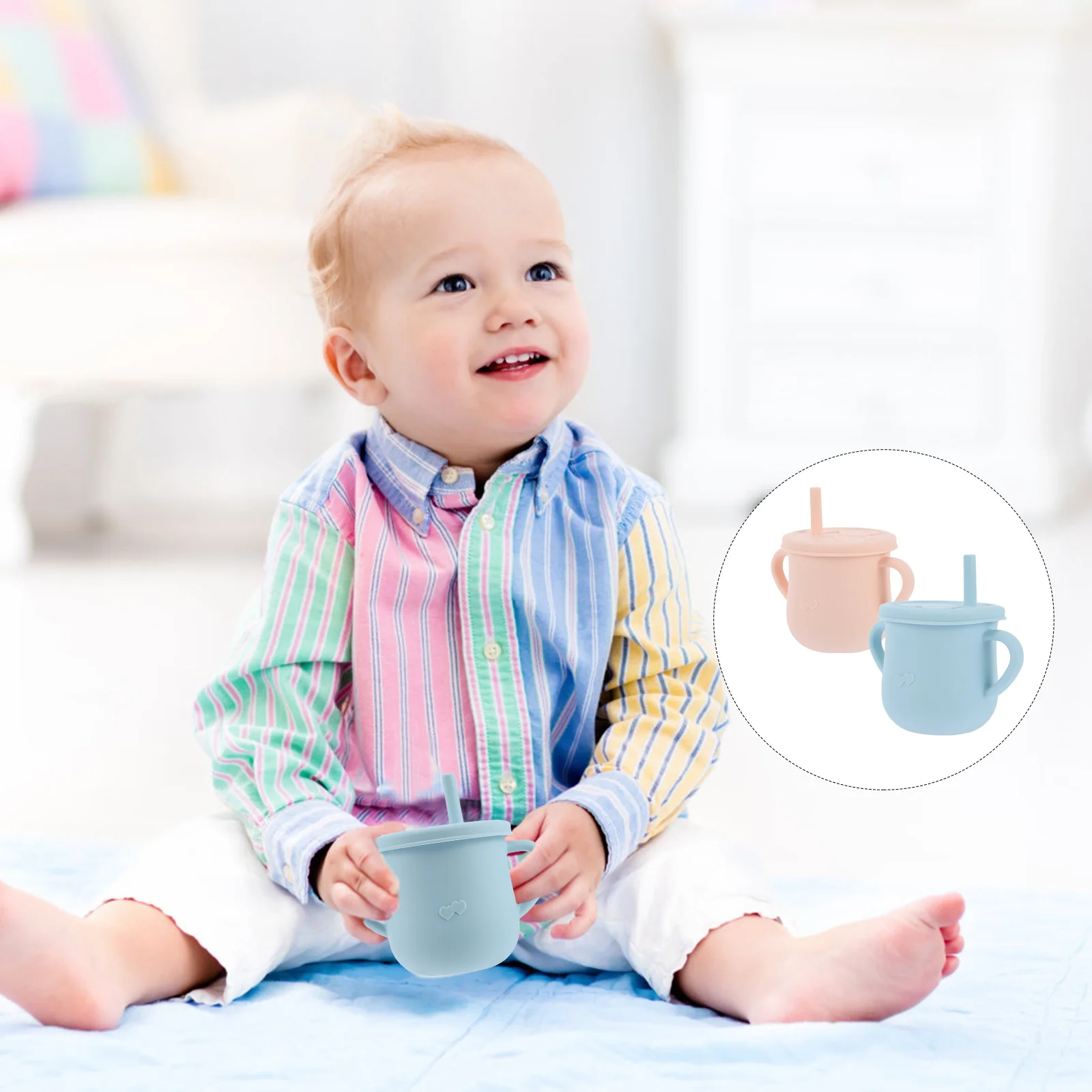 2 шт. силиконовые чашки с соломинкой для кормления детей ясельного возраста