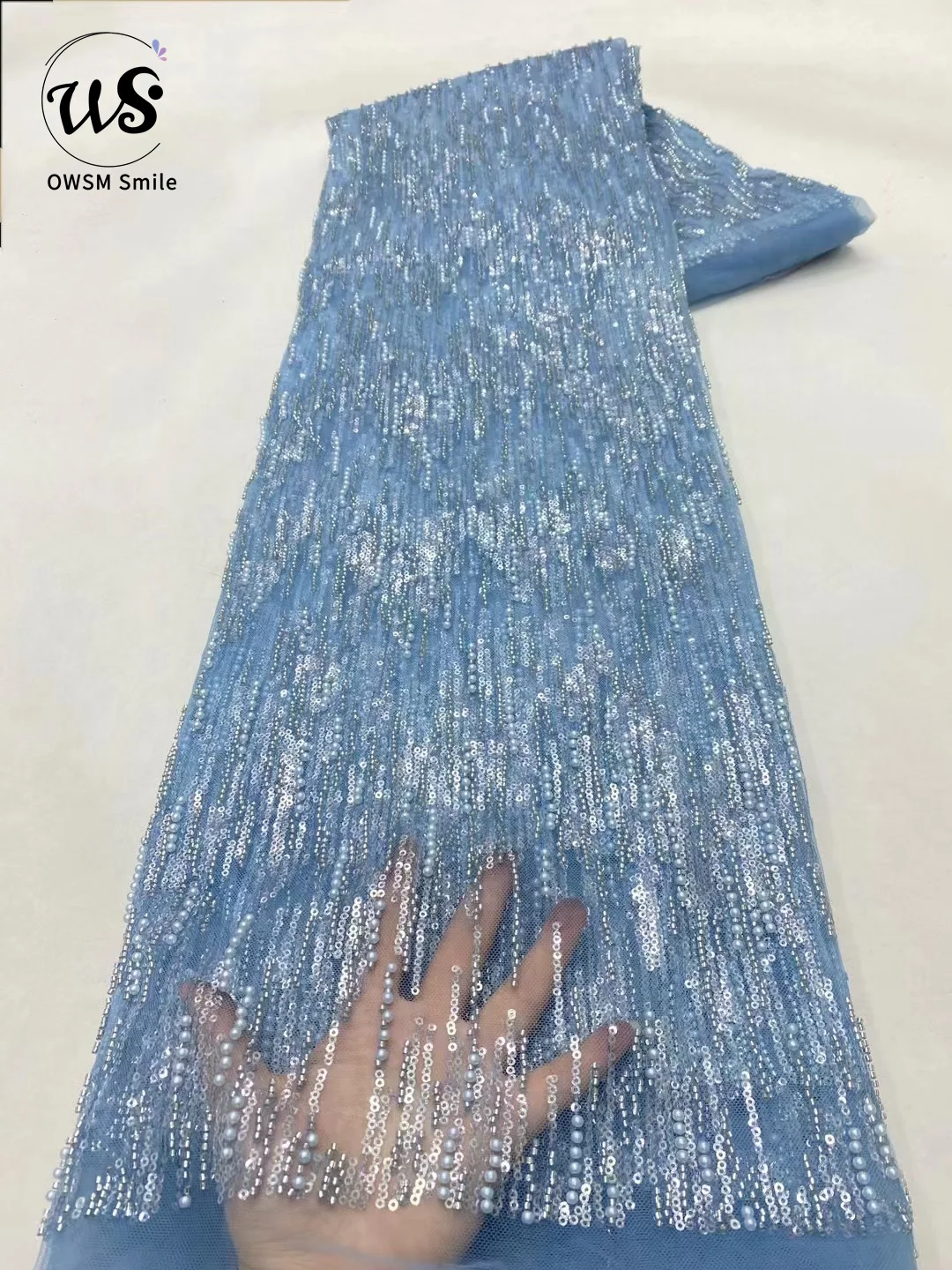 Высококачественное Сетчатое кружево с бусинами и блестками ручной работы в