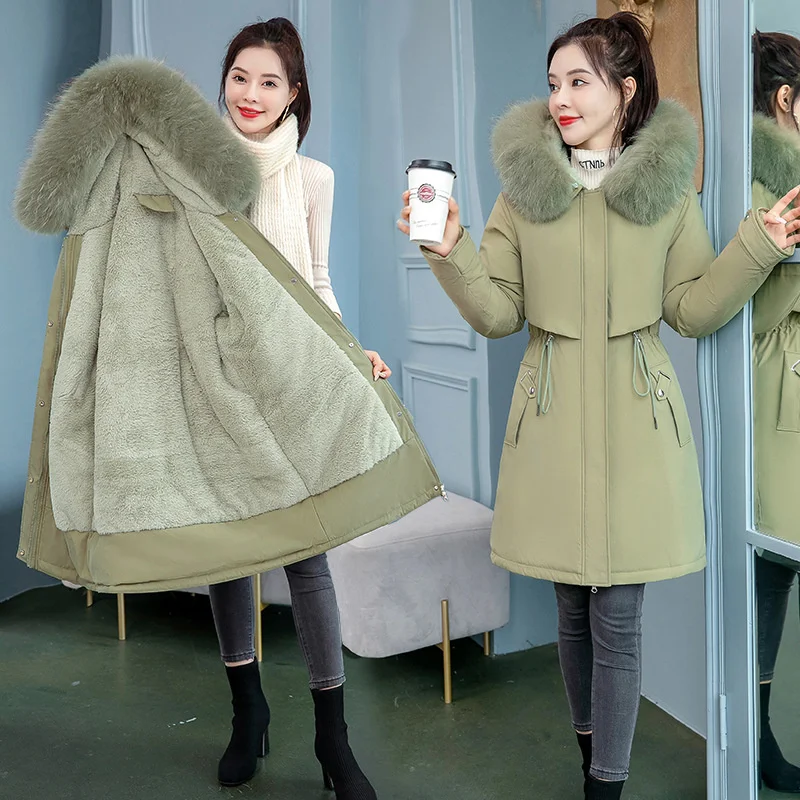 2022 Snow Wear Winter Jacket Women Parka Long Wool Liner Coat Fur Hooded Basic Jacket Female Thick Warm Outwear 6XL