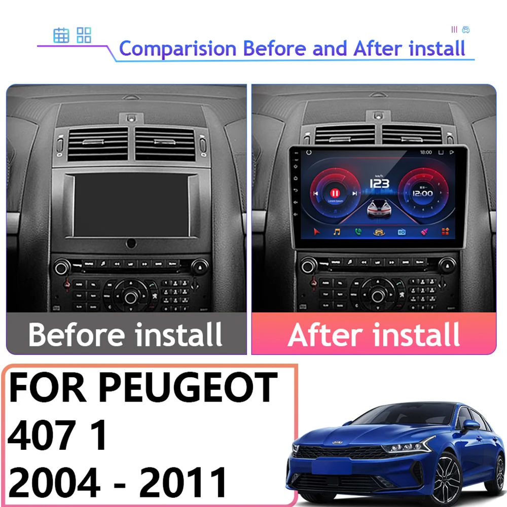 5G Wifi Android авто для Peugeot 407 1 2004 - 2011 автомобильное радио видео мультимедийный плеер