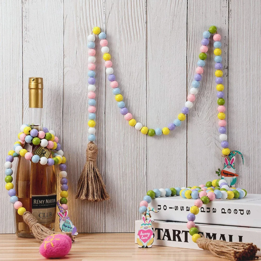 

3pcs Wooden Beads Garland Wall Hanging Decor DIY Happy Easter Party Supplies Table Tray Home Decor Kids Room Decor