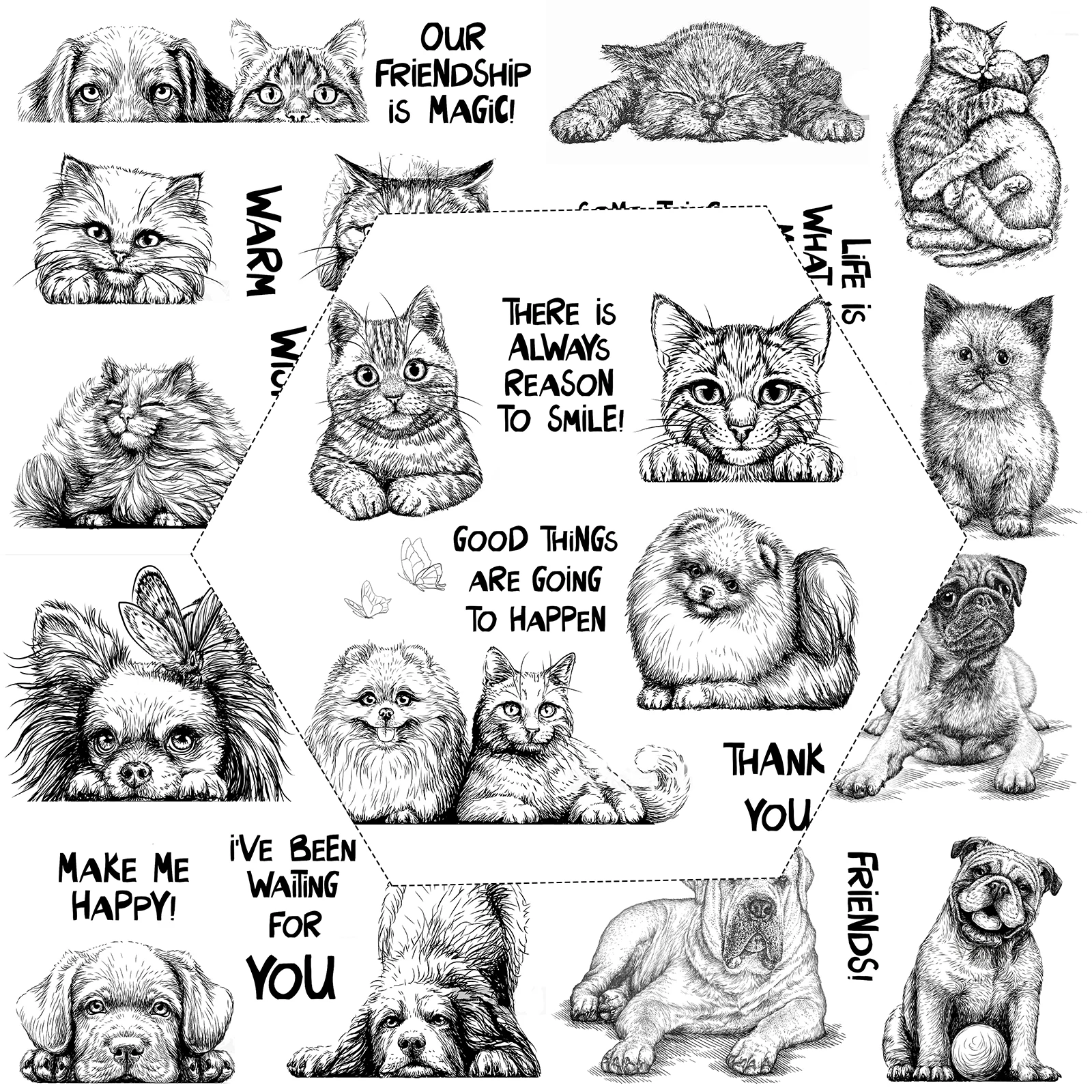 AZSG Cute Cats and Dogs | Friendship Cutting Dies and Stamps For DIY Scrapbooking/Card Making/Album Decorative Crafts Cut Die