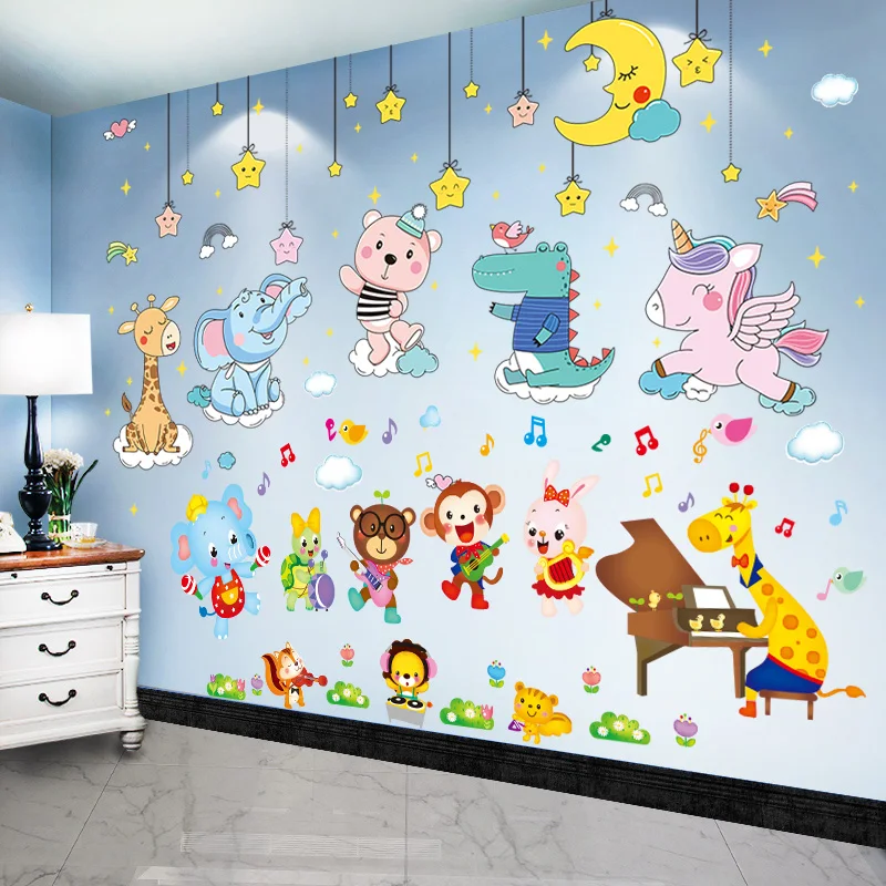 

Animals Wall Stickers DIY Giraffe Elephant Bear Wall Decals for Kids Rooms Baby Bedroom Kindergarten Nursery Home Decoration