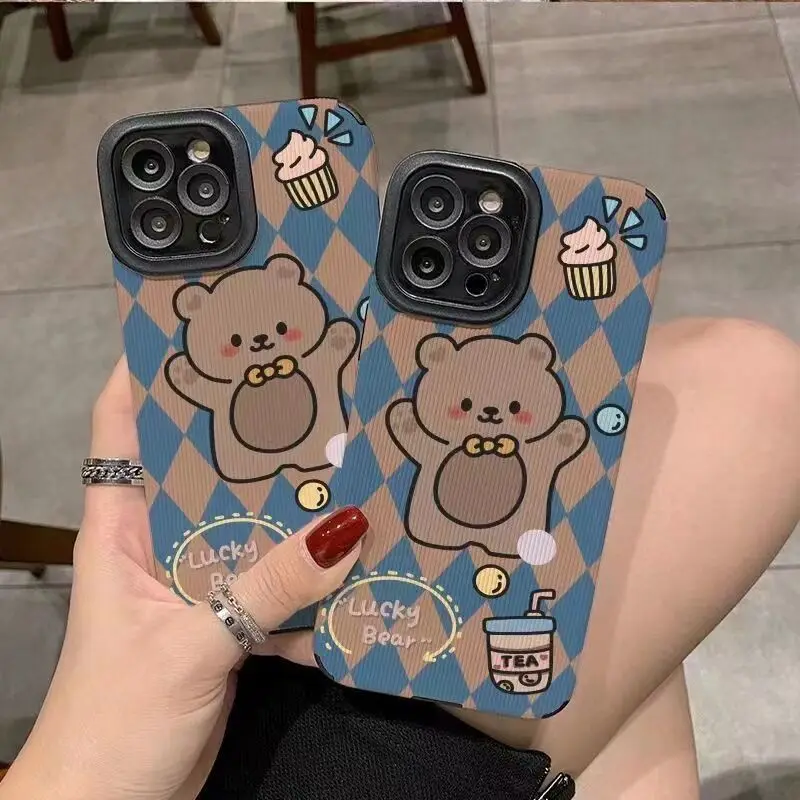 

DMAWMJ shockproof phone case for iphone 14 pro max 11 13 mini 12 cover for iphone xr xs x 7 8 plus 6s cartoon bear panda flowers