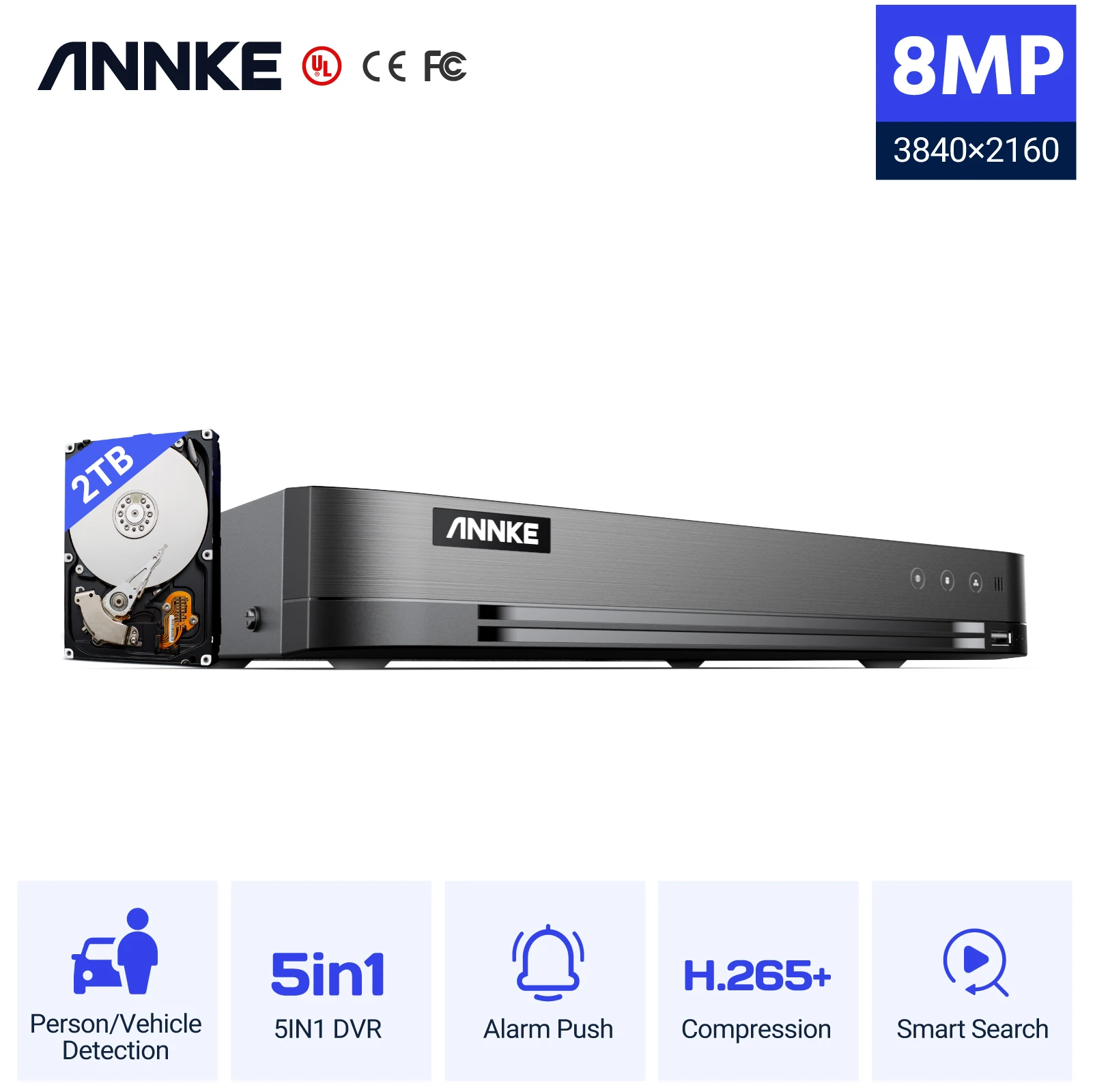 

ANNKE 8CH H.265+ 4K DVR Ultra HD 5-in-1 8MP Surveillance DVR Output Video Recorder Remote Access Motion Detection Email Alert