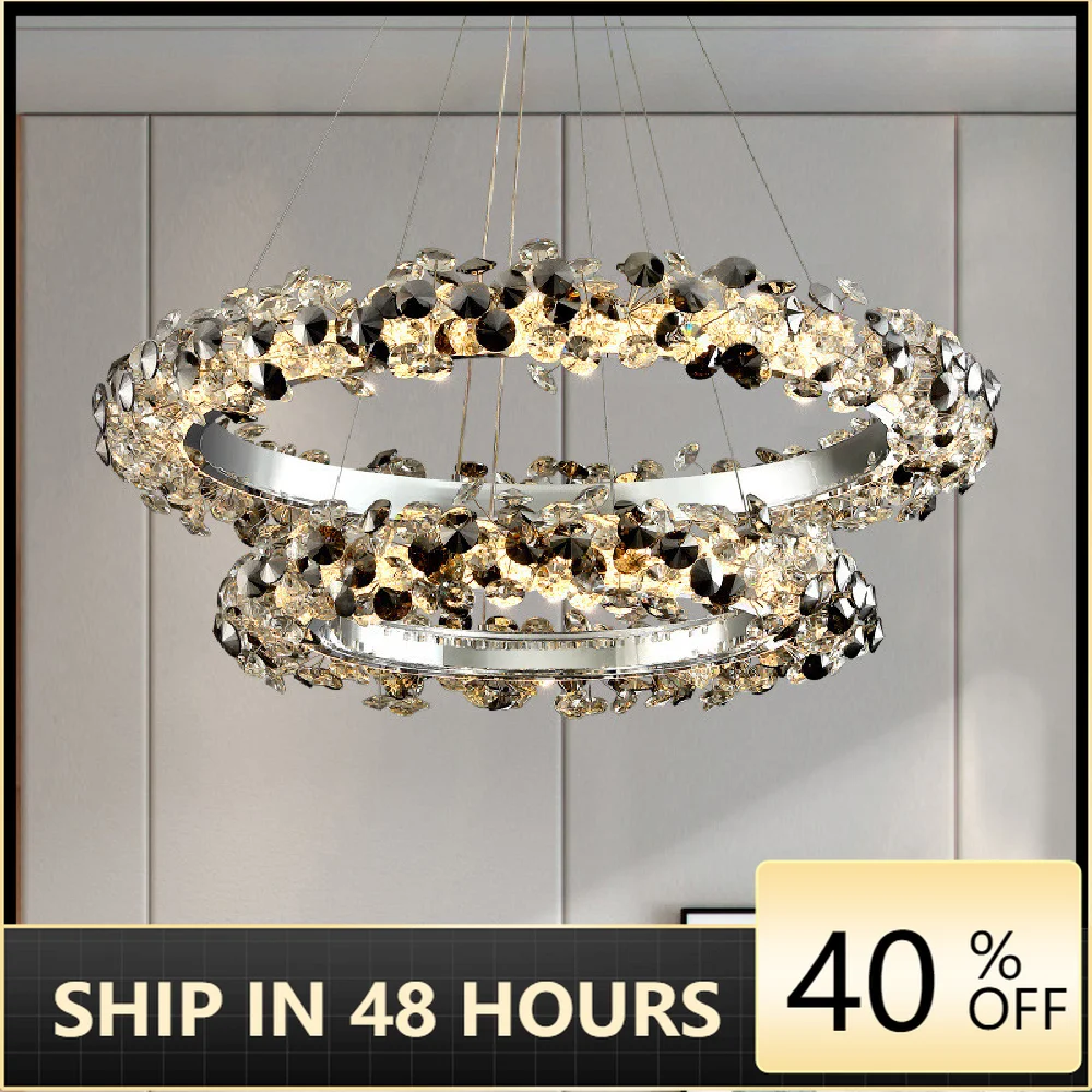 

Modern Luxury Lustre Led Pendant Lights 3 Dimmable Lights Led Luminarias Gray K9 Crystal Indoor Lighting Art Deco Lamp Fixtures