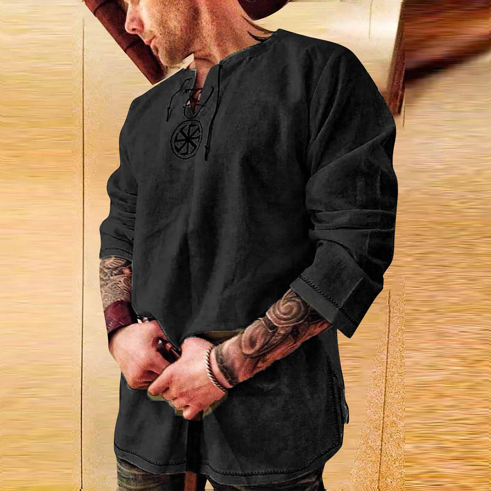 

New Men Casual Blouse 2022 Casual Loose Cotton Linen V Neck Shirt Tops Long Sleeve Button Soild Tee Shirt Handsome Men Shirts