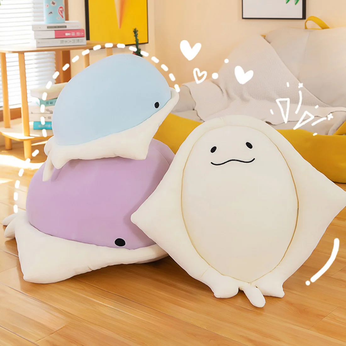 

Kawaii Manta Ray плюшевые игрушки, японская кукла-луч, диванная подушка, мягкая игрушка-рыба, подушка для дивана, подушки для сна, подарок для девочек и детей