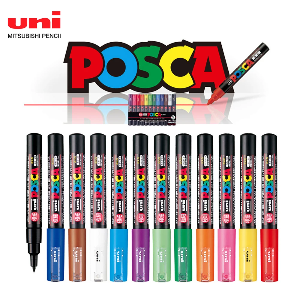 1 Pcs Uni Posca Marker-Extra Fine Point PC-1M Poster Advertising Graffiti Painting Supplies Waterproof Pigment Ink Art Supplies