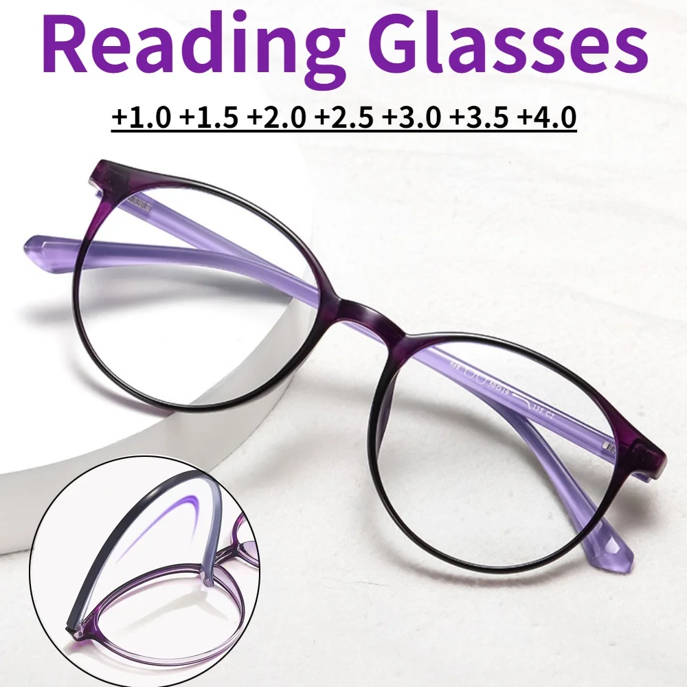 

FG Blue Light Proof Reading Glasses Wine Red Black Purple Round Frame Women's Reading Glasses+1.0 -+4.0