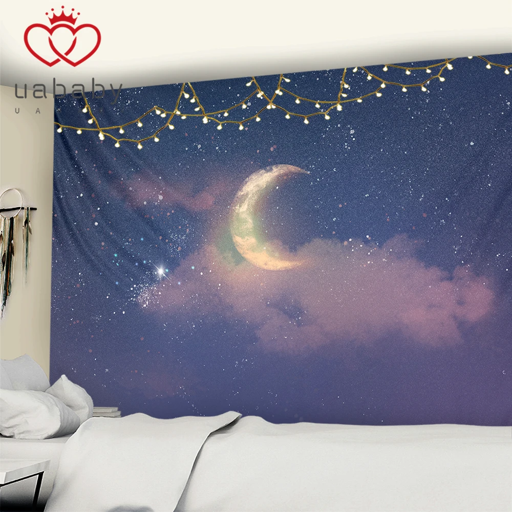 

Moon Tapestry Wall Hanging Hippie Flower Tapestry Bedroom Decoration Kawaii Starry Sky Hanging Cloth Living Room Room Decoration