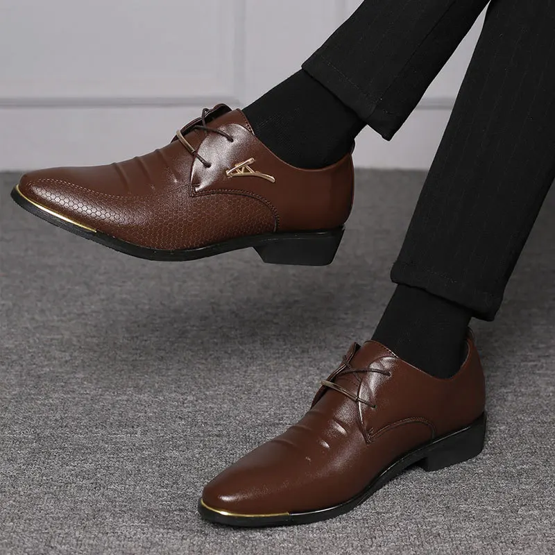 

Men'S Leather Formal Shoes Lace Up Dress Shoes Oxfords Fashion Retro Shoes Elegant Work Footwear Men Dress Shoes 669