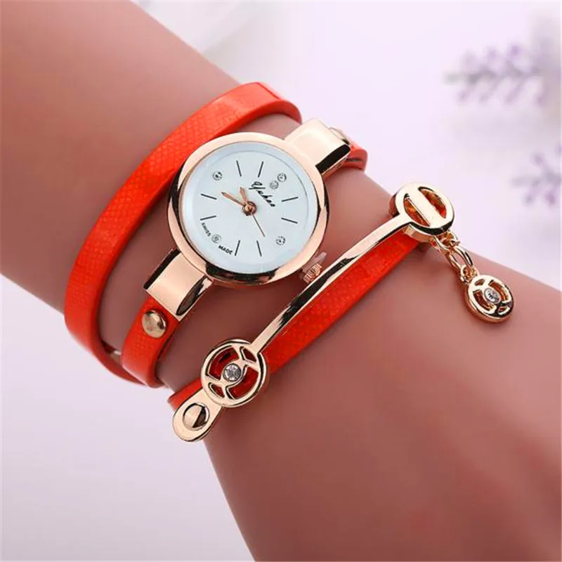 

Top Brand Three-circle Winding Ladies Bracelet WatchCompact Fashion Diamond Face Scale Female Student Fashion Watch Simple Watch