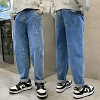 teen boys patchwork jeans 2022 elastic waist denim pants casual solid baggy spring fall trousers big boys clothes 10 12 14 year