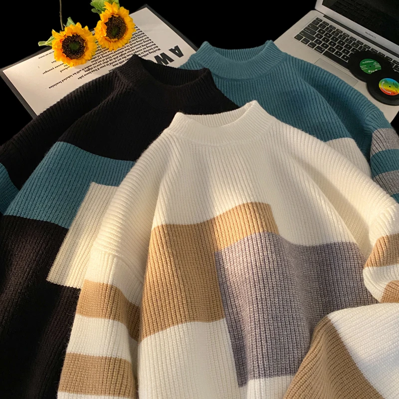 LAPPSTER зимний лоскутный вязаный свитер мужские роскошные пуловеры с длинными