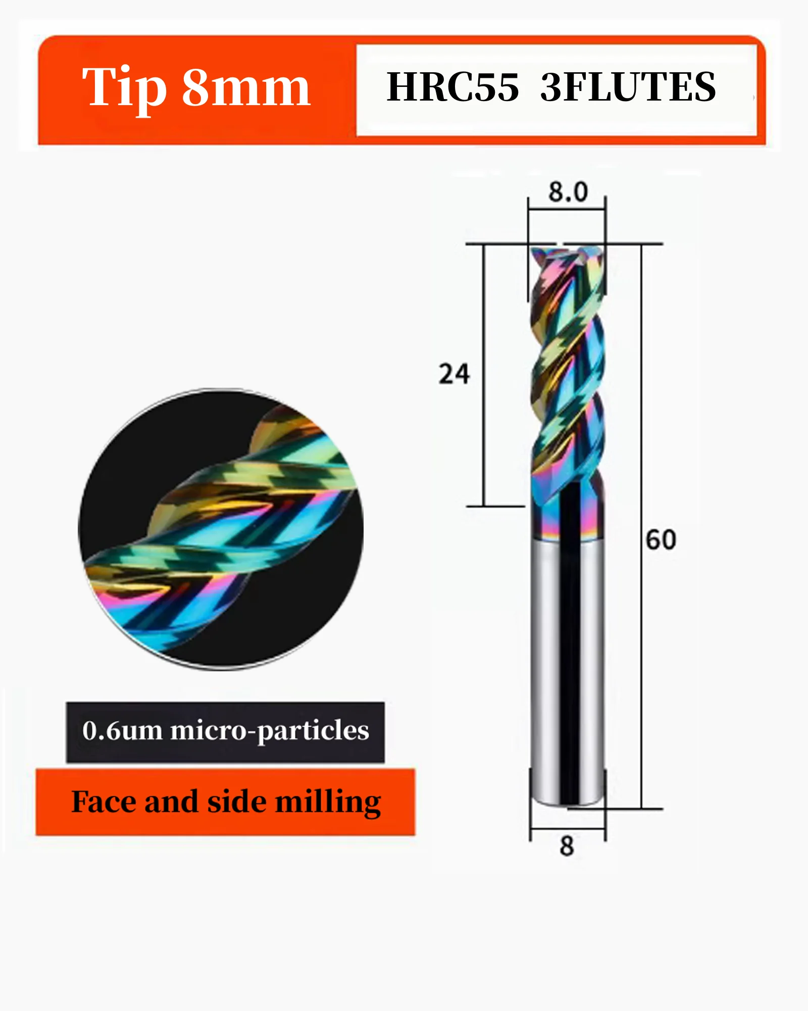 3 шт. HRC55 8 0 мм вольфрамовый стальной квадратный нос канавки карбидные концевые