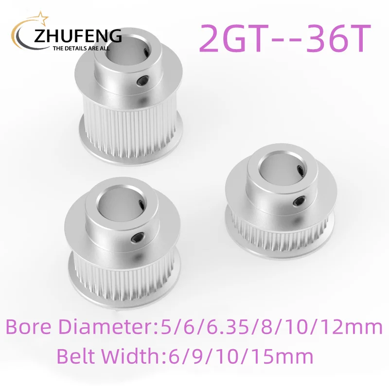 GT2 Timing Pulley 36 Tooth Teeth Bore 5/6/6.35/8/10/12mm Synchronous Wheels Width 6/9/10/15mm Belt 3D Printer Parts