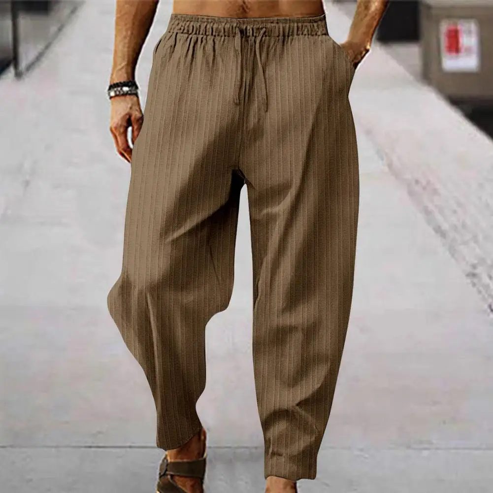 

Mid Waist Trousers Comfortable Wide Leg Men's Sweatpants Elastic Waist Soft Breathable Fabric Striped Design for Sports Leisure