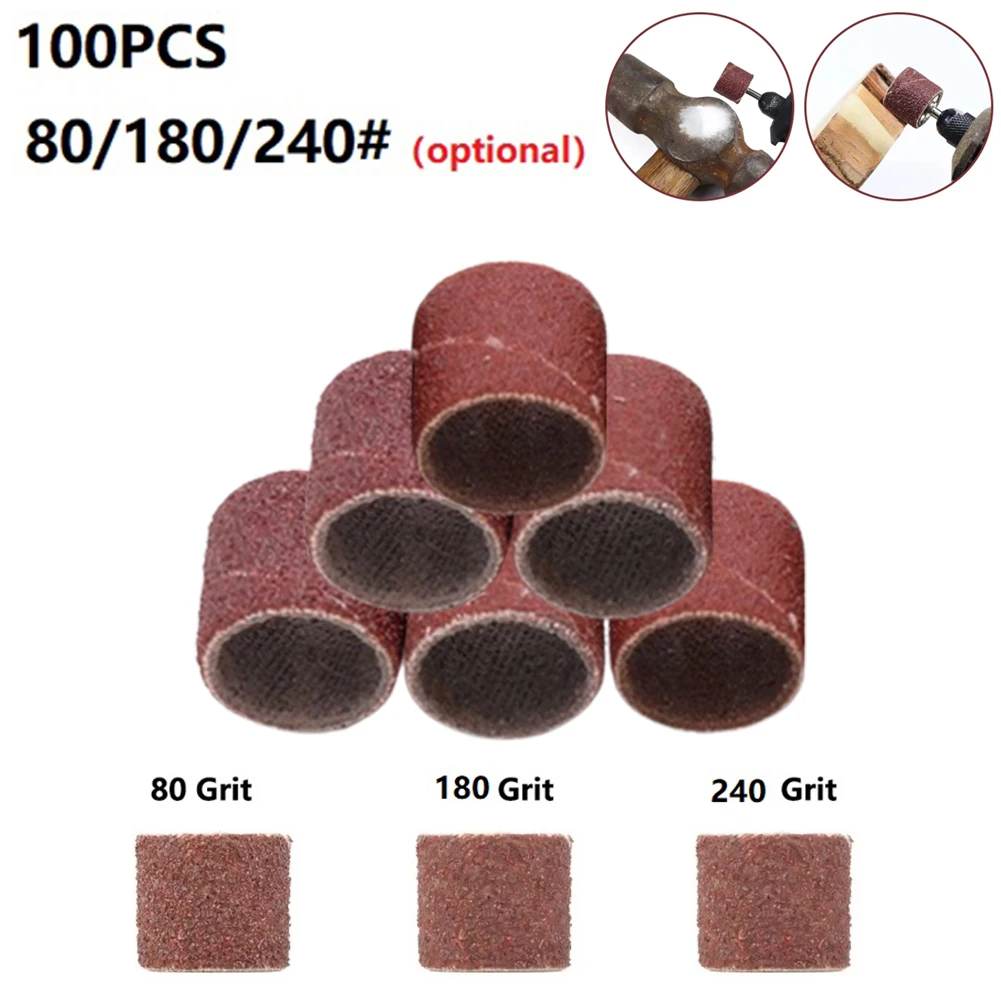 

100pcs Sanding Drum Set 80/180/240Grit 12.7mm Sanding Bands Sleeves Rotary Tools For Metal Surface Cleaning Derusting Grinding