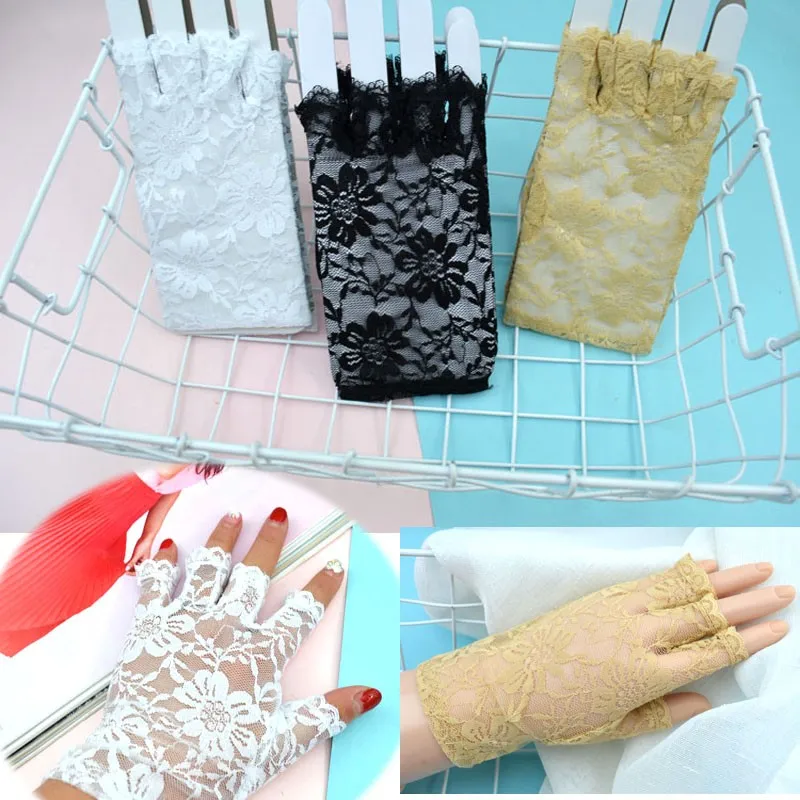 

Sunscreen Lace Half-Fingered Gloves Women's Summer Thin Short Spring And Autumn Outdoor Driving And CycLing BreaThable ElasTic F