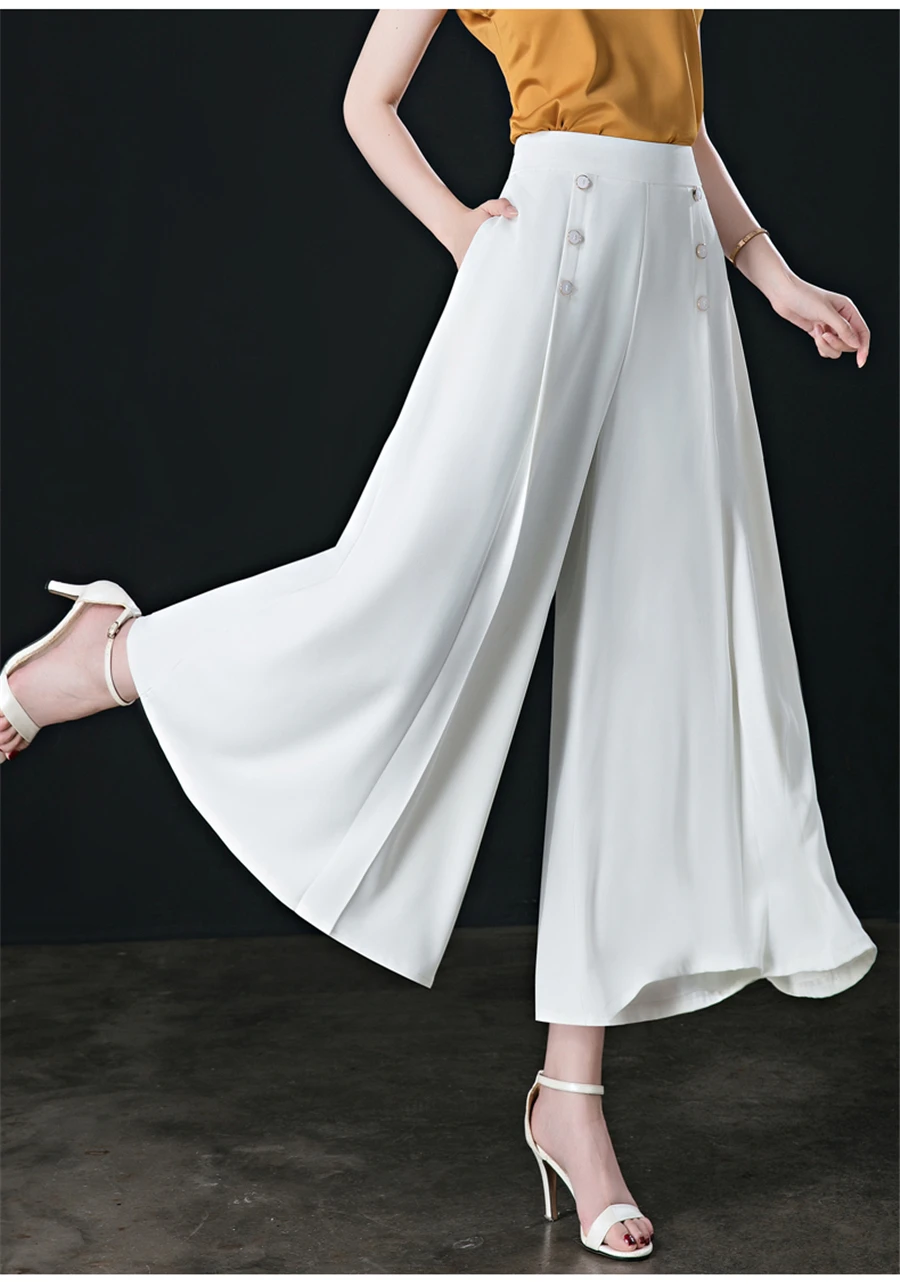 

Брюки женские с широкими штанинами, Винтажные эластичные штаны на пуговицах, до щиколотки, свободные брюки оверсайз, юбка стрейч, весна