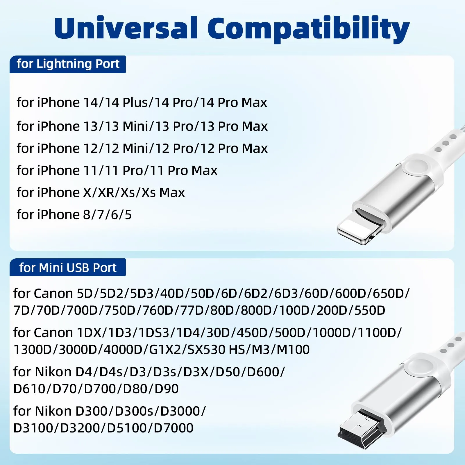 Адаптер для камеры OTG, сертифицированный MFi кабель Lightning-Mini USB для Canon 5D3 Nikon D4, импортное фото-видео с iPhone 14 13 12 XR (art.: 3920d398b4b7e) - 3920d398b4b7e