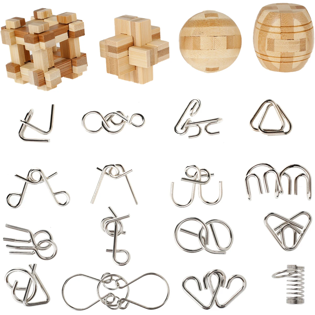 

3D Unlock Interlock Puzzles Parent-children Interactive Metal Wire Puzzle Set Brain Teaser Puzzle Set with 4 Building Blocks