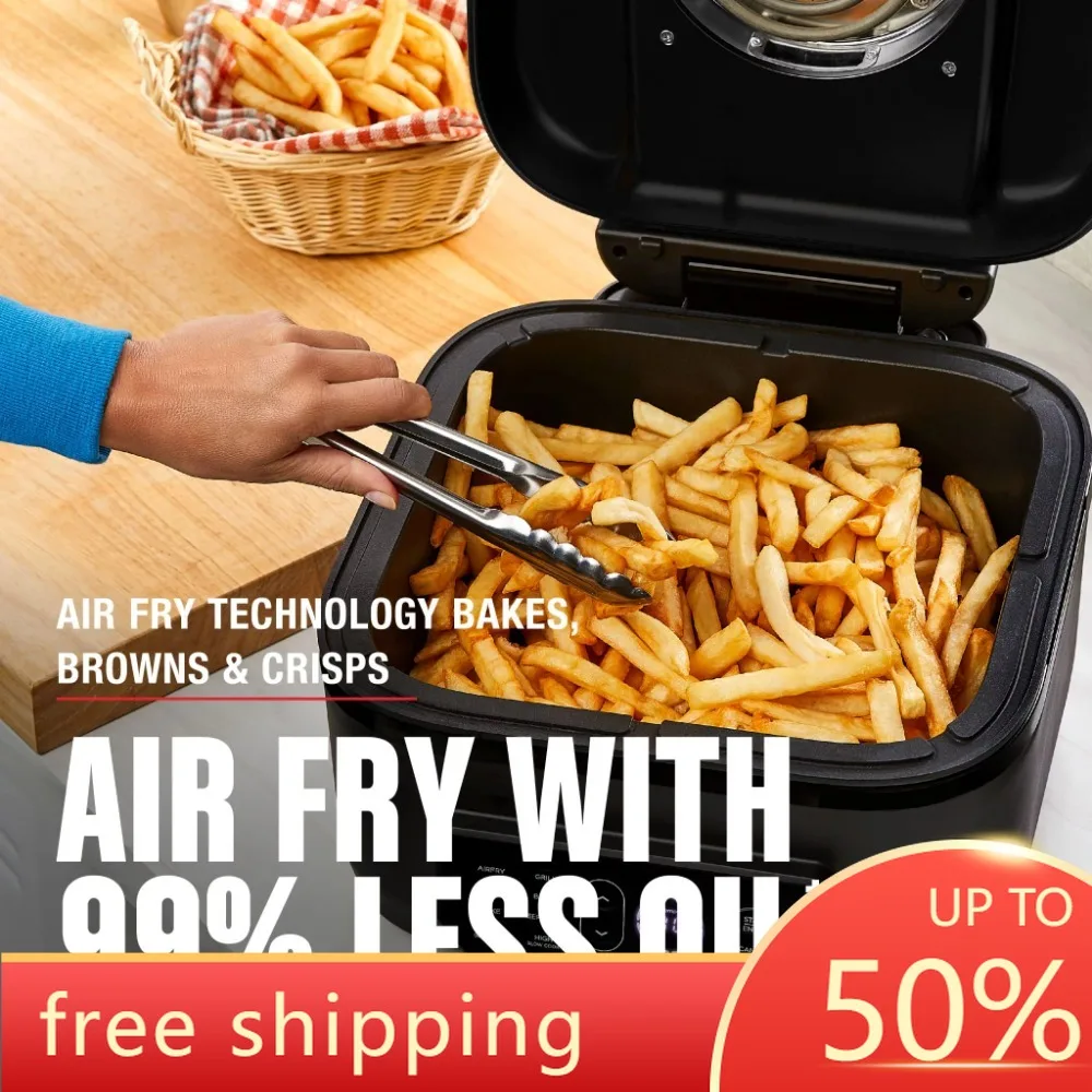 

7-in-1 Electric Indoor Grill and 6 Quart Air Fryer Black Airfryer Free Shipping Aifryer Oil Fryers Frayer Frier Machine Oven