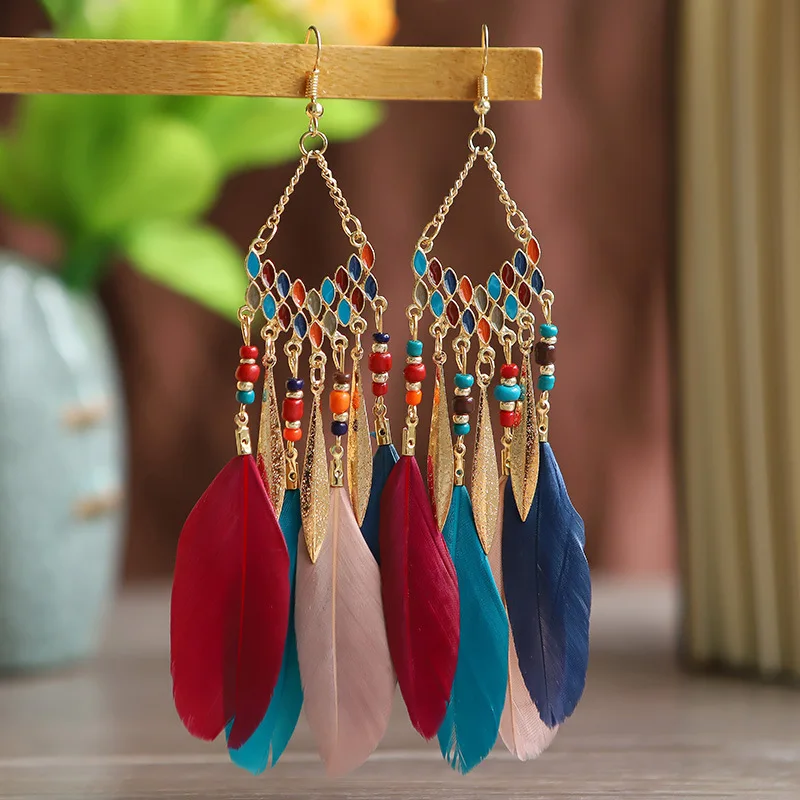 

fashion jewelryWomen's Fashion style Earrings Charming 3Piece Feathers Long Dangle pendant Dangler Accessories earings