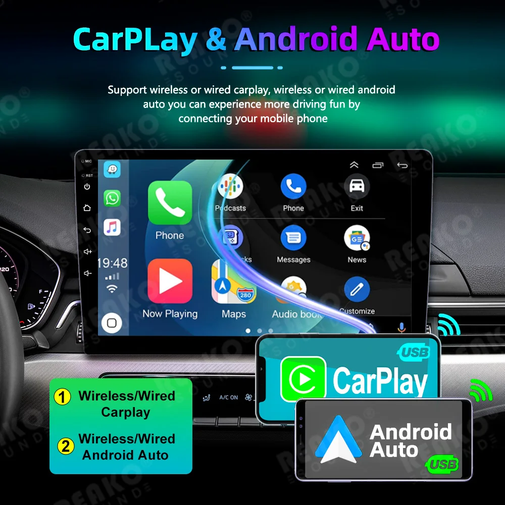 Фото X-REAKO мультимедийный 2 Din Android универсальный беспроводной Carplay экран Android Auto 360 вид с птицы панорама GPS BT Wifi 9 дюймов стерео №3