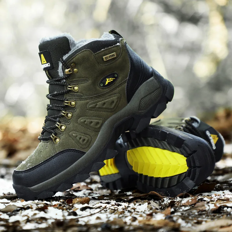 

Hiking Boots for Men Winter Round Toe Lace Up Warm Cotton Shoes Thick Sole Non-slip Climbing Hiking Boots Botina Masculina